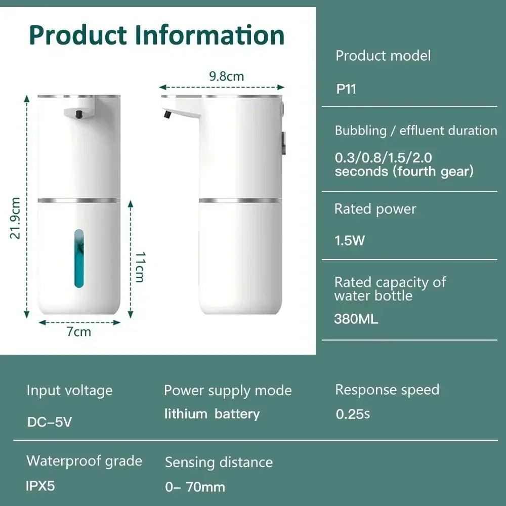 Automatic Foam Soap Dispenser – 380ML/400ML/600ML, USB Rechargeable, Smart Hand Wash, White ABS"