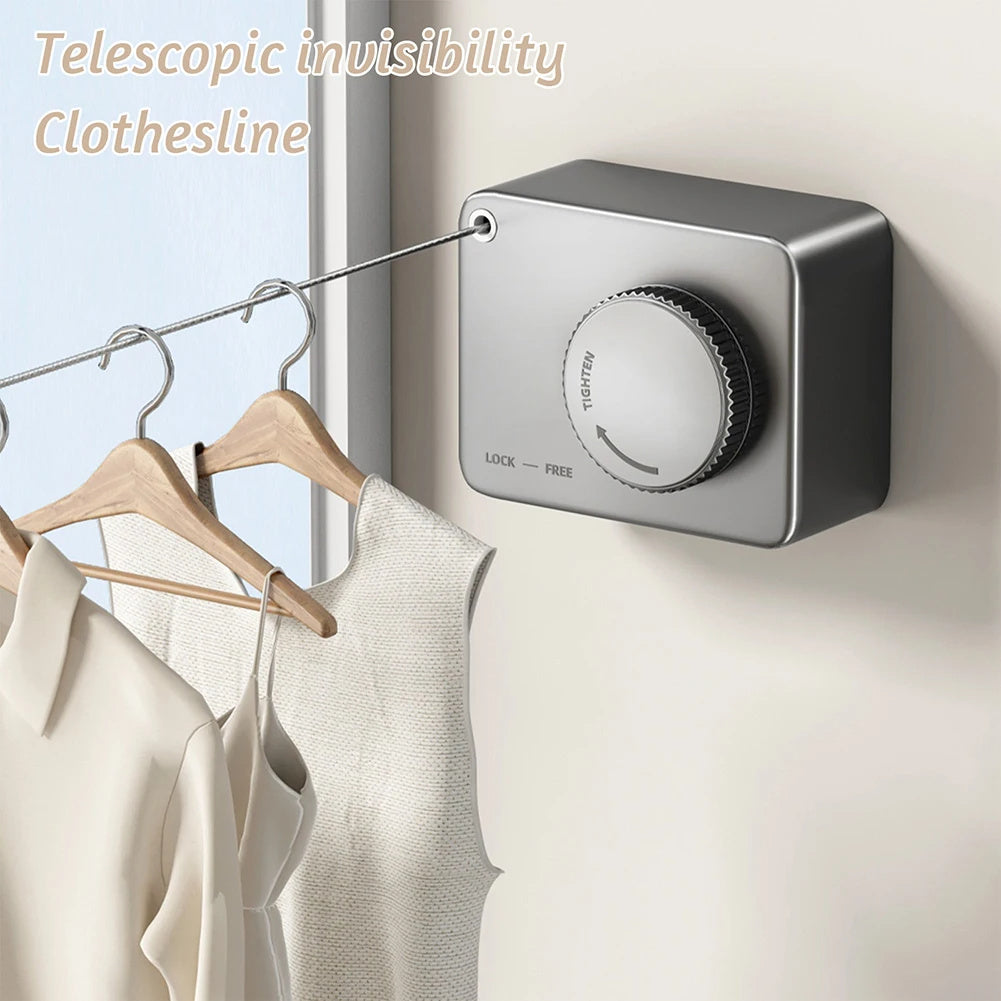 Retractable Clothesline Indoor, Non-Sagging Outdoor Clothes Line Retracting Heavy Duty Clothes Drying Laundry Line Wall Mounted Stainless Steel Line